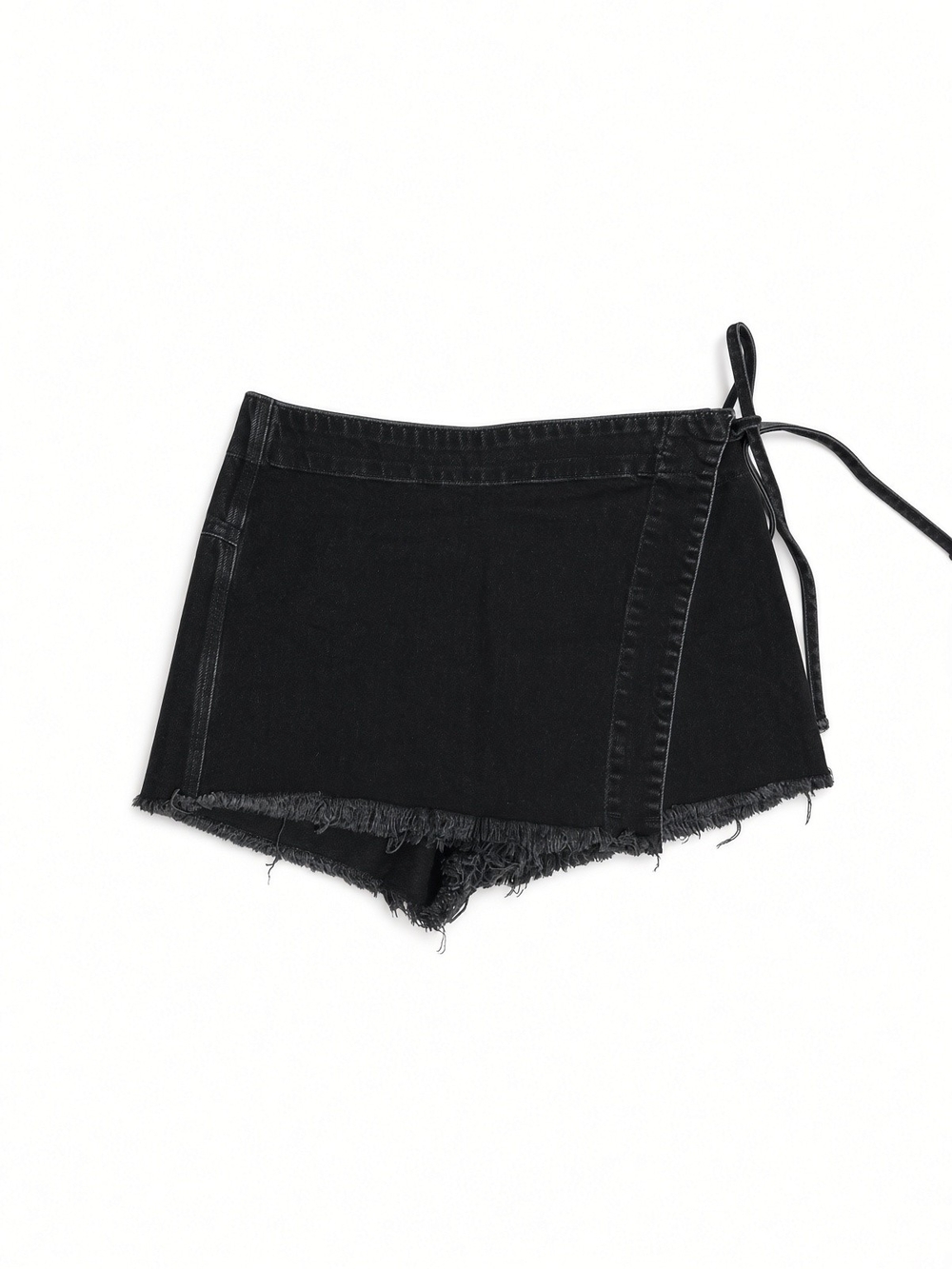 We The Free Black Wrap-Front Denim Skort with Side Tie